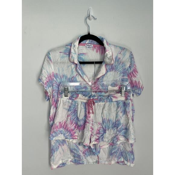 Splendid Tie Dye Pajama Set Women Small Short Sleeve Button Top Shorts - Picture 7 of 7